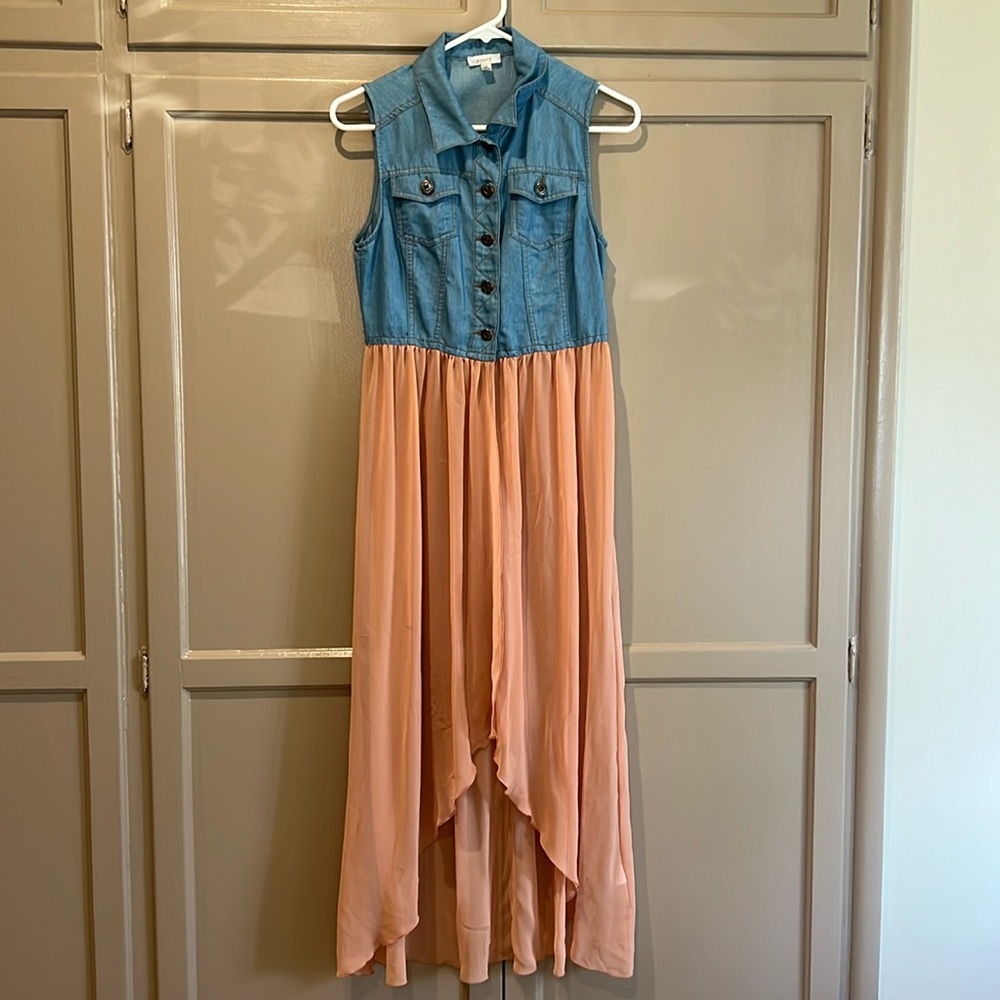 Denim flowing dress combo